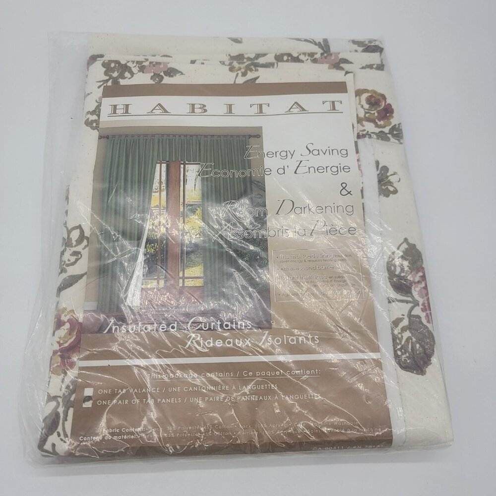 Habitat Cabbage‎ Rose Pair Of Room Darkening Tab Curtain Panels Floral 80 X 54